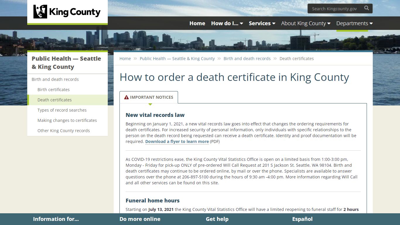 How to order a death certificate in King County - King County